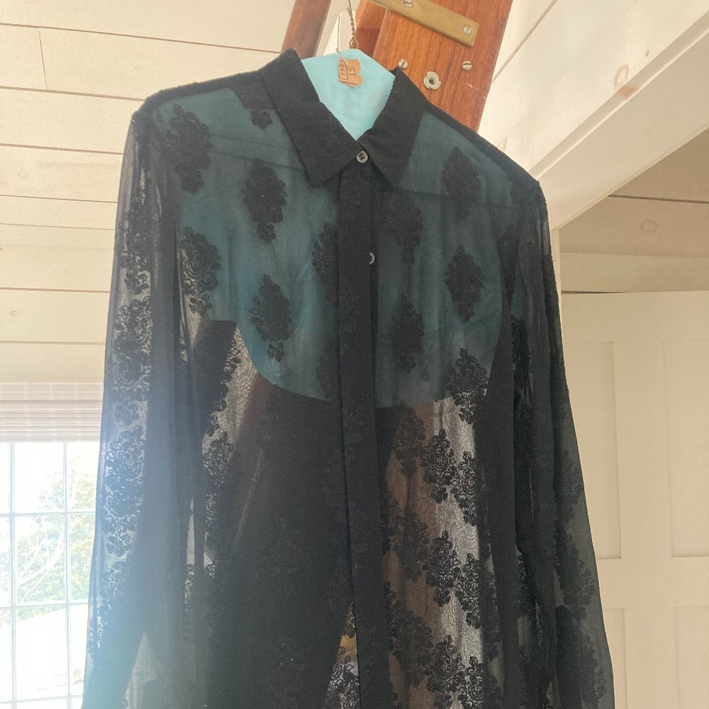Theory Sheer Black Blouse sz M